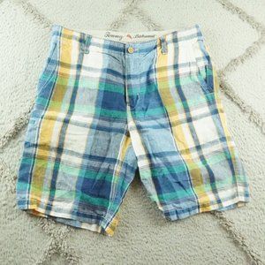 Tommy Bahama 100% Linen Chino Shorts Mens Adult 32 Plaid Multi Color
